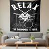 Tapestry Relax The Drummer Is Here Drum Kit Sticks Funny Music Quote Wall Hanging for Drummer Studio Decor