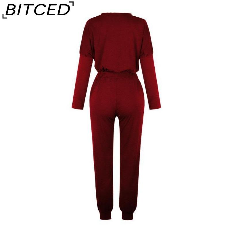 BITCED Весенне-осенний женский свободный однотонный повседневный костюм с длинными рукавами и длинными брюками