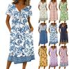 Женское модное ретро платье с принтом, круглым вырезом, короткими рукавами, застежкой на пуговицы у горловины, средней длины, повседневное