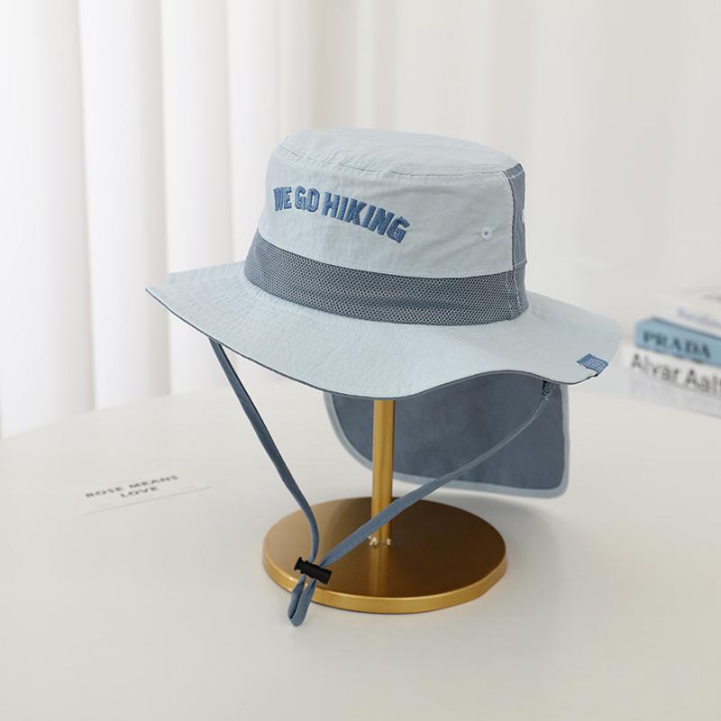 Kids Bucket Hat WEGO Letter Embroidery Color Block Thin Quick-Dry Sun Hat with Neck Flap UV Protection for Outdoor Activities