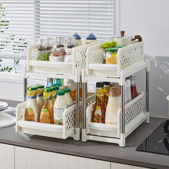 Выдвижной органайзер под раковиной, стеллаж для хранения, двухслойный дизайн, большая вместимость, прочная несущая способность, простая сборка