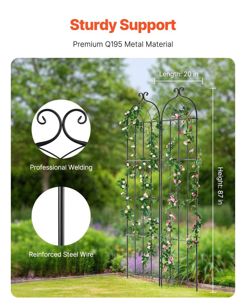 2 Packs Metal Garden Trellis for Climbing Plant Support 87x20 in Rustproof
