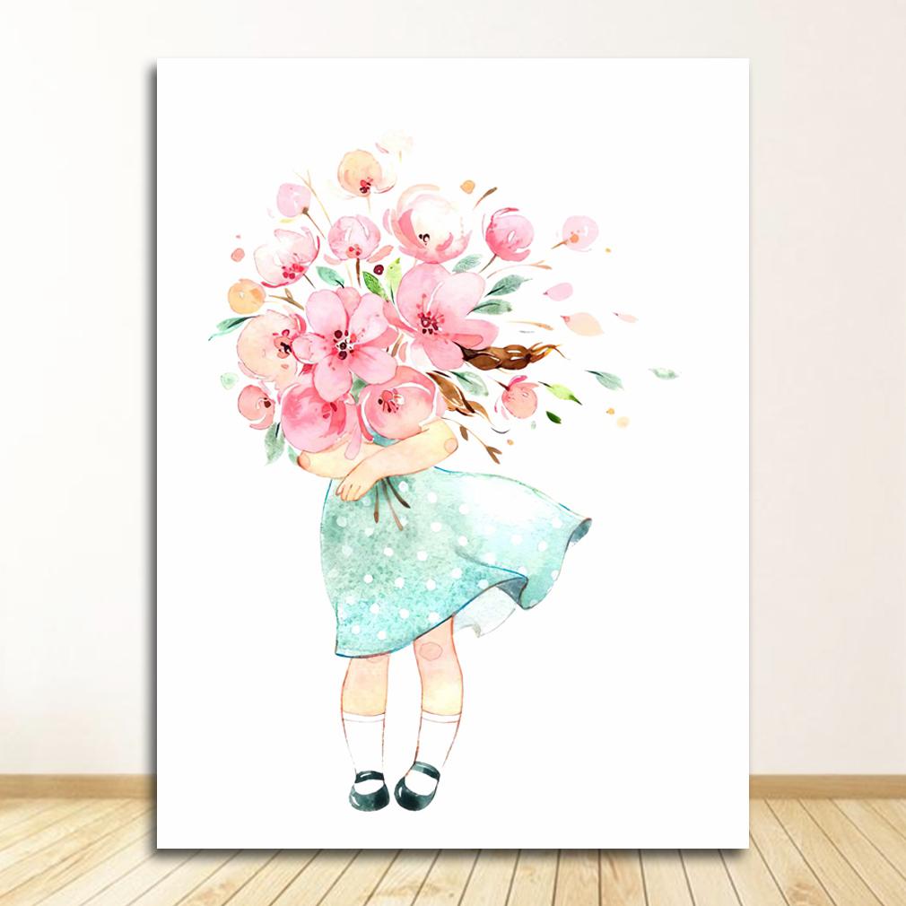 Настенные картины для детской комнаты, декор для детской комнаты, милый зонтик с розами для маленьких девочек, плакаты на скандинавскую тему и принты, настенная живопись на холсте