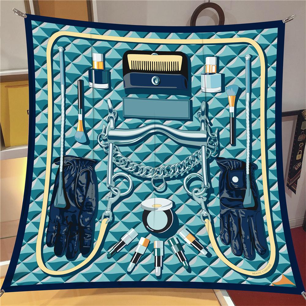 Silk Scarf Women Cosmetics Print Square Scarves Head Echarpes Silk Foulards Femme Wraps Beach Shawls Bandana Lady Hijabs 90CM