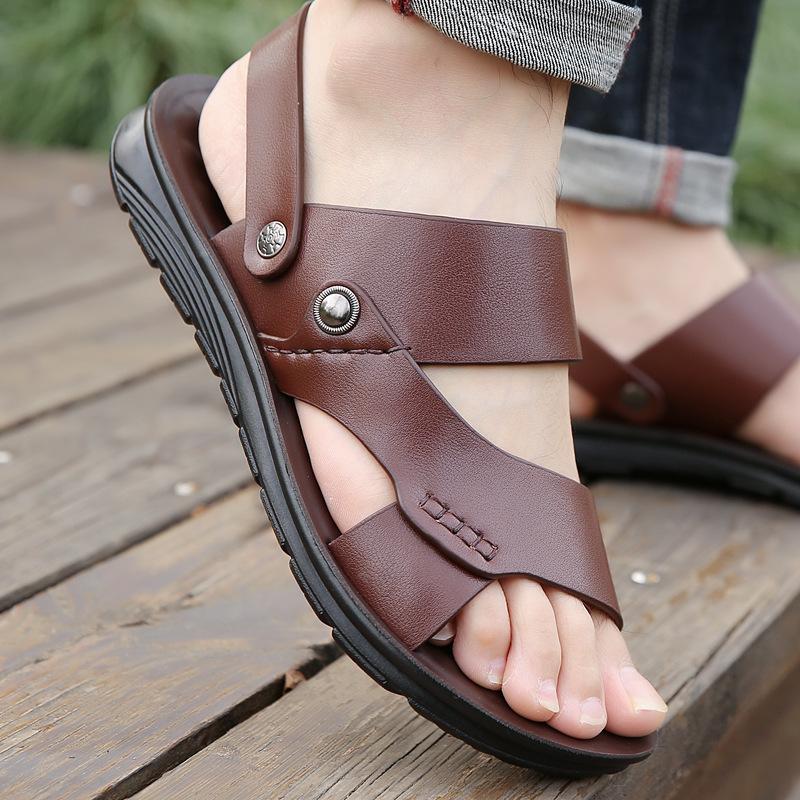Men's Sandals 2025 Summer New Beach Shoes Sandals Dual-purpose Soft Leather Trend Soft-soled Men's Shoes Casual Non-slip Shoes