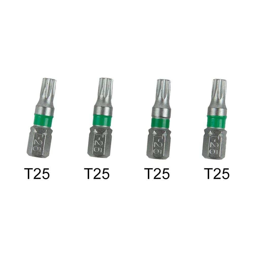 4Pcs 25mm T6-T40 Magnetic Torx Screwdriver Bits Set Electric Screwdriver Head T6/T8/T9/T10/T15/T20/T25/T27/T30/T35/T40 Hand Tool
