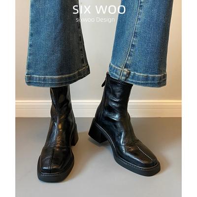 2025 осень и зима новые черные плиссированные ботильоны на толстом каблуке женские ботинки челси в британском стиле ретро тонкие ботинки ботинки мартин