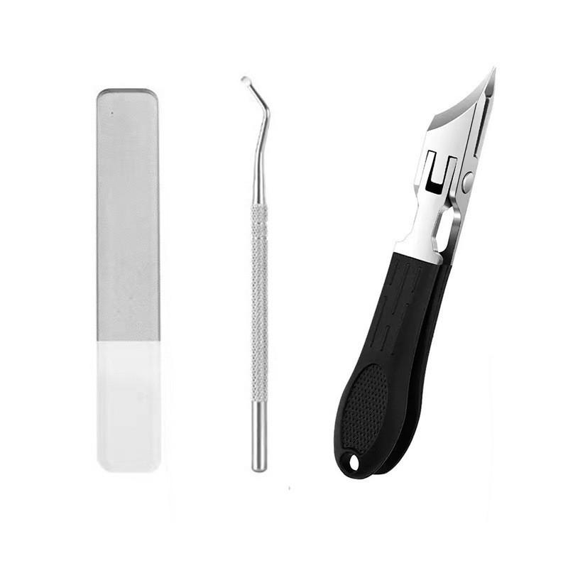 High-Grade Anti-Splash Angled Nail Clippers Set - Large Opening, Three-Piece for Grooved Nails