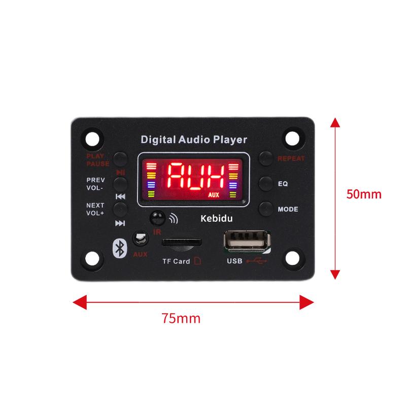 Плата декодера Bluetooth 5,0 постоянного тока, автомобильный MP3-плеер, может записывать микрофон, аудиоусилитель для модификации динамиков, поддержка FM TF SD USB AUX