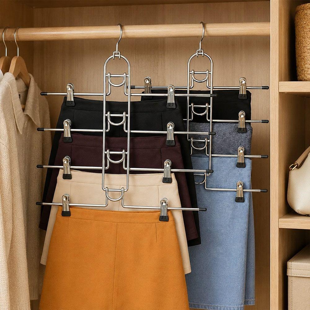 Metal Multi Layer Hanger Non Slip Tips Clip Hanger New Skirt Hanger  Closet Organization