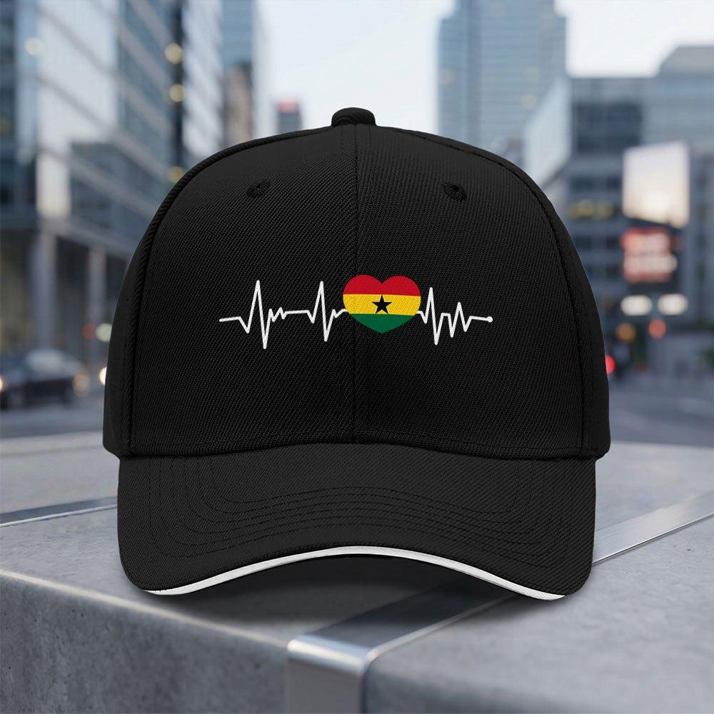 Adjustable Ghana Flag Baseball Cap with Ghanaian Heartbeat I Love Ghana Lightweight Breathable AllSeason Hat