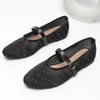 Fashion Crystal Rivets Lace Flats Women Round Toe Ballerina Shoes 35-45big Size Air-mesh Zapatillas De Mujer Bling Lace Mary Janes Shoes