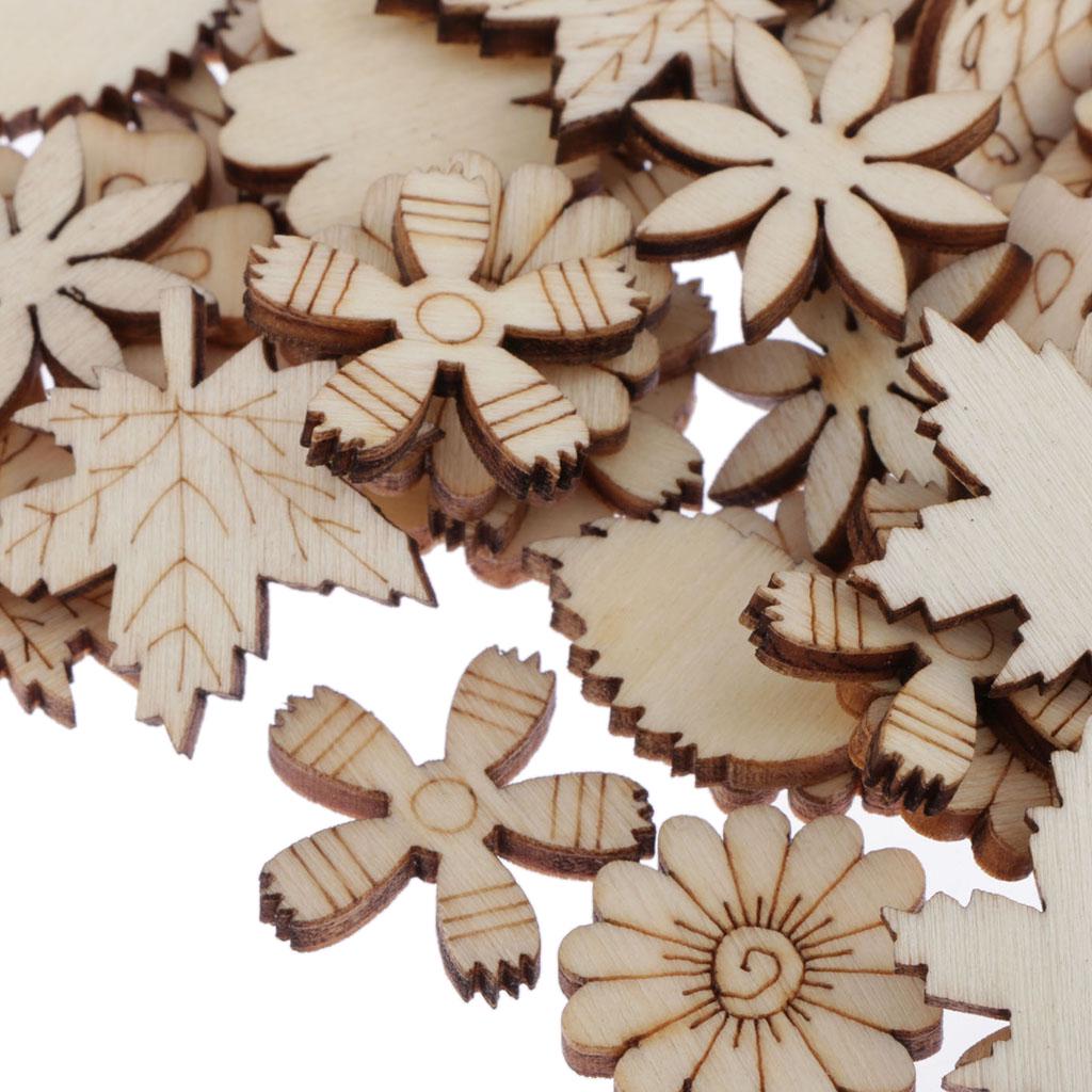 100 Pieces Flower and Leaf Wooden Ornaments Crafts DIY Scrabook Cardmaking