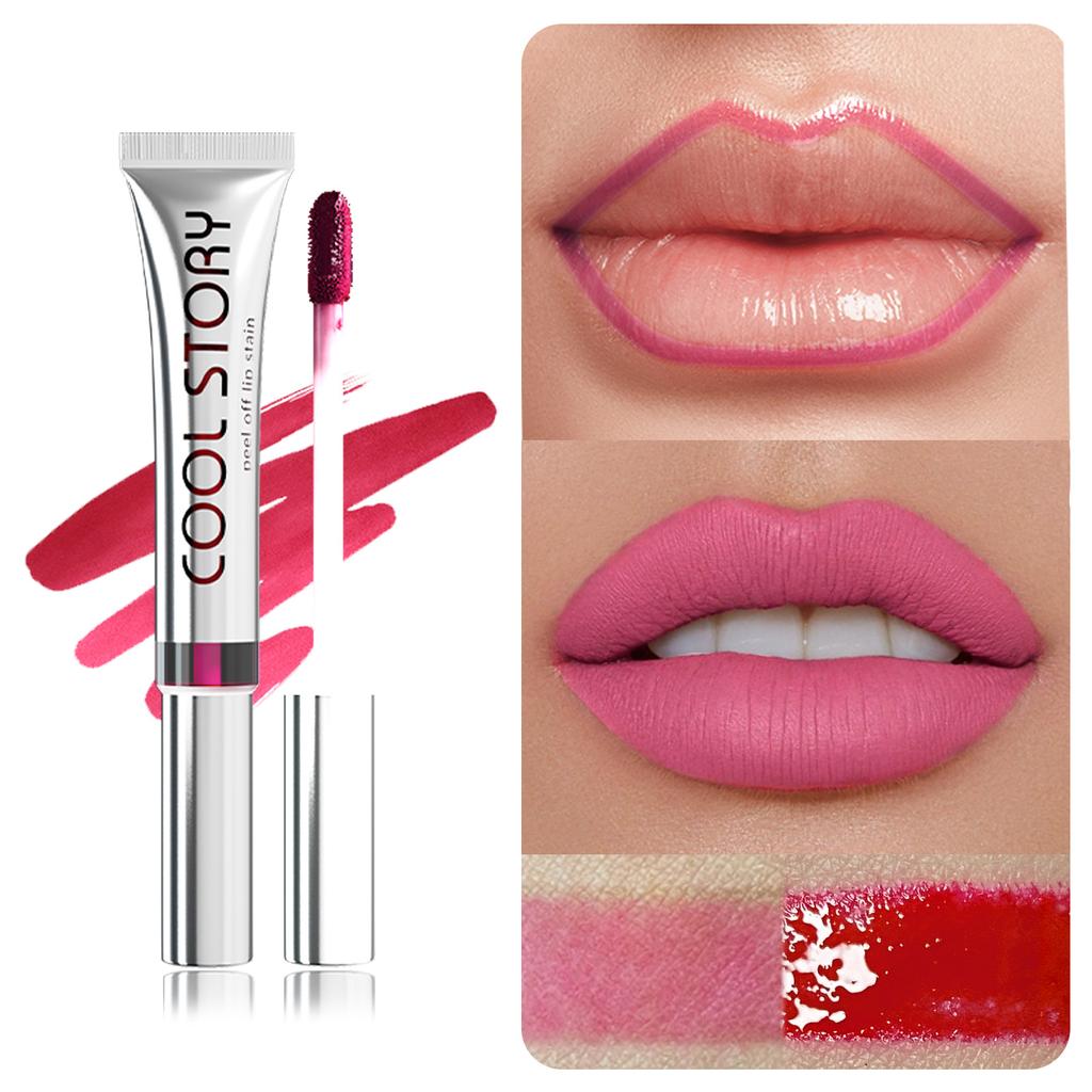 Peel Off Rose Pink Lip Gloss Matte Outline Contour Tattoo Lip Stain Waterproof Transfer Resistant Tear Off Natural Lip Tint