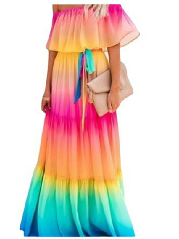 European & American Gradient Print Strapless Swing Dress for Women 2025