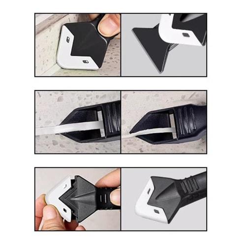 PrimeBlis Caulking Tool Kit, Dual-Purpose Scraper with Interchangeable Heads for Gap Cleaning (White, Blue, 10 Pieces)