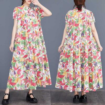 Реальное фото в наличии, и новая корейская версия модной юбки А-силуэта с принтом и короткими рукавами представляет собой свободную юбку-торт большого размера.