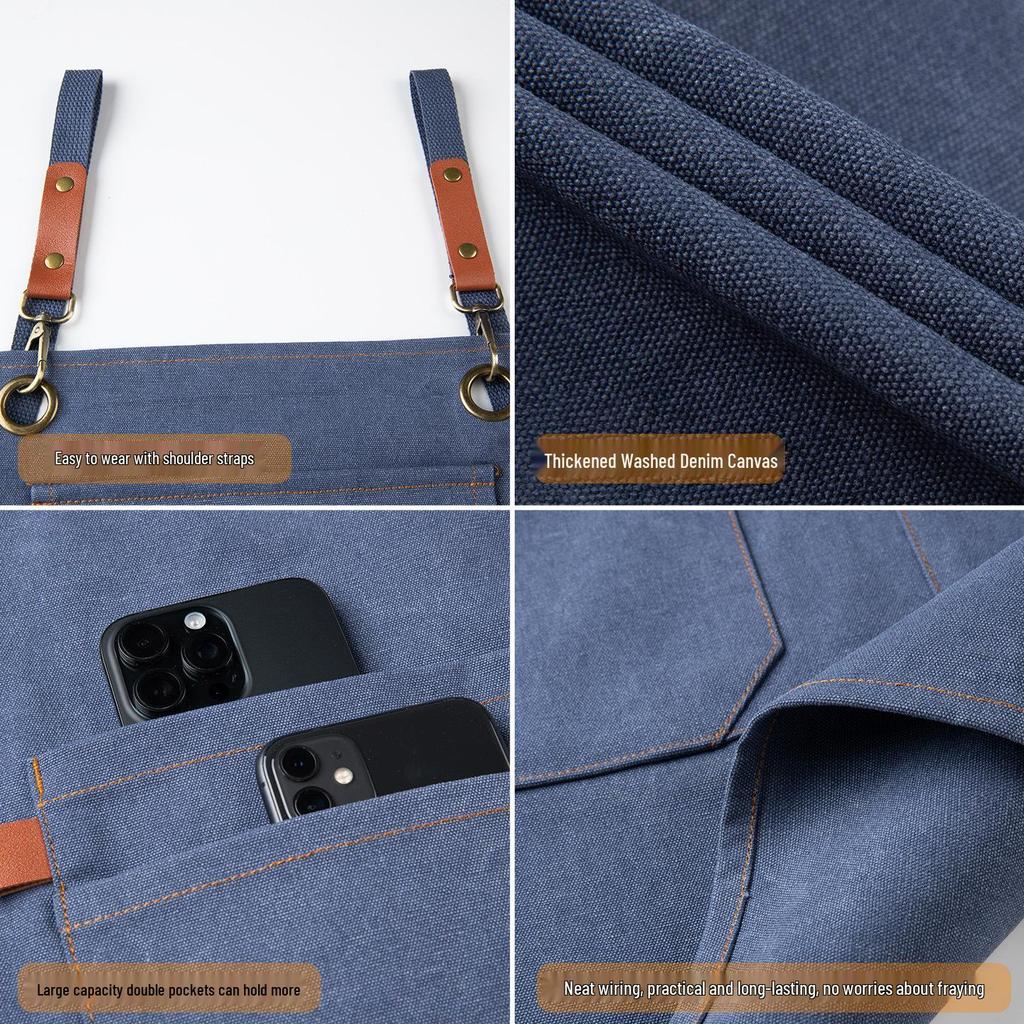 Premium Waterproof Canvas Apron for Catering, Baristas, Baking, Milk Tea Shops - Custom Logo Workwear