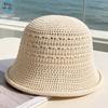 New Crimped Hollow Knitted Breathable Bucket Hat Women's Summer Leisure Vacation Versatile Sunshade Sunscreen Hat