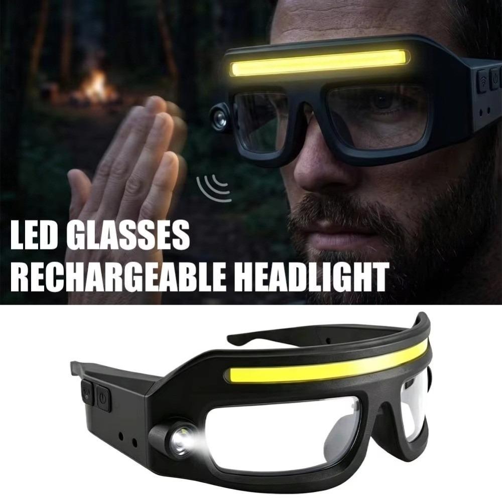 High Visibility Rechargeable Headlamp Glasses Dual Beam COB Floodlight Glasses Outdoor Sport