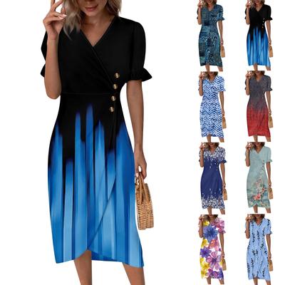 Пляжные платья для женщин, весна-лето, элегантное платье с запахом и V-образным вырезом в стиле бохо, струящееся гавайское платье макси с рюшами