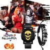 Skull Watch Bracelet for Rock Accessory Halloween Gift Men, 2-Piece Set, Punk, Skull, Leather, Strap, Analog, Waterproof, Black, Gothic, -