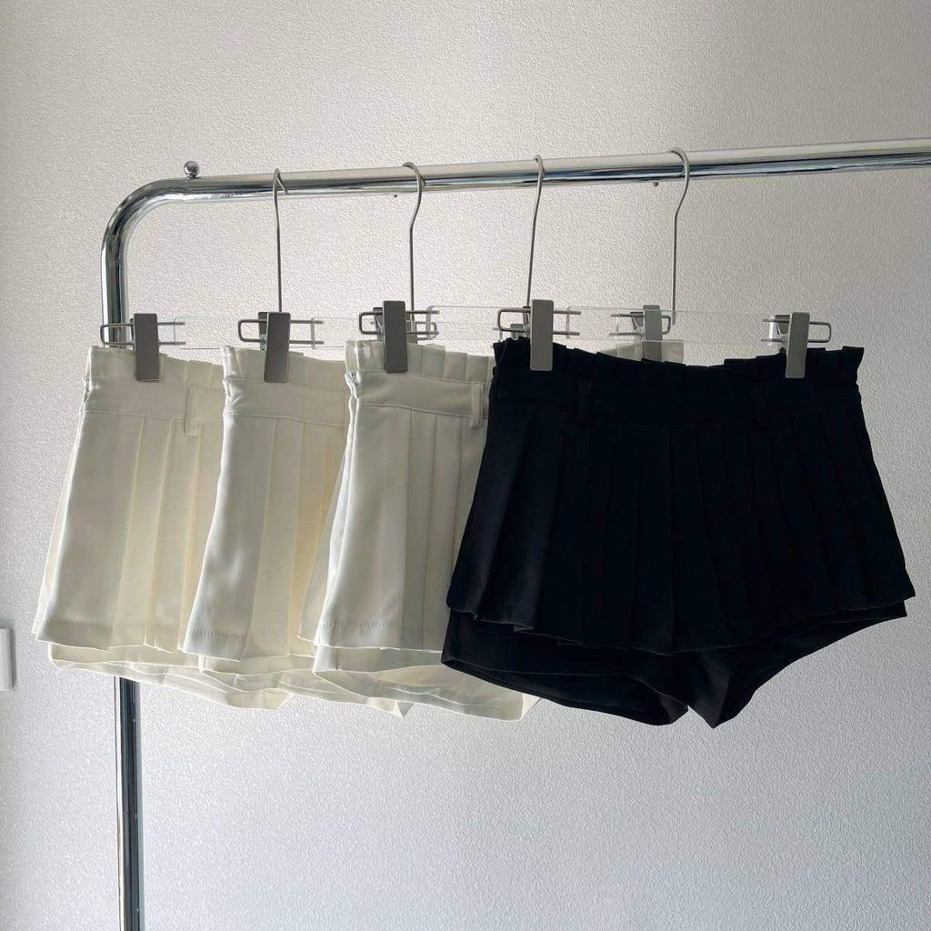High-Waisted Pleated Mini Skirt - White A-Line, Anti-Exposure, Slimming College Style