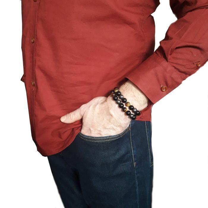 Bracelet - ZISONIX - Oeil de Tigre - Hématite - Obsidienne Noire - 10 mm