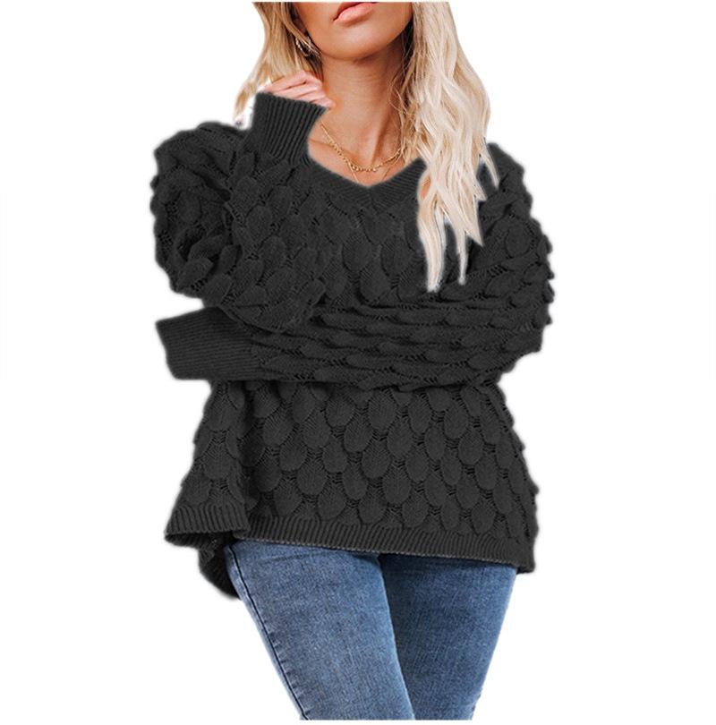 New Winter Sweater, Knitted Feather Hollow V-Neck Long-Sleeved Sweater For Women, Factory Direct Sales