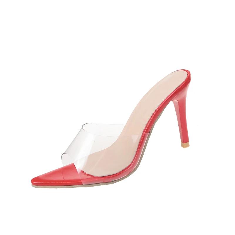 Модные Трендовые Сексуальные Женские Туфли на Каблуке с Заостренным Открытым Носком Слипоны Вечеринка Шпилька Высокий Каблук Прозрачные Мюли Слайды Женские Телесные Прозрачные Туфли