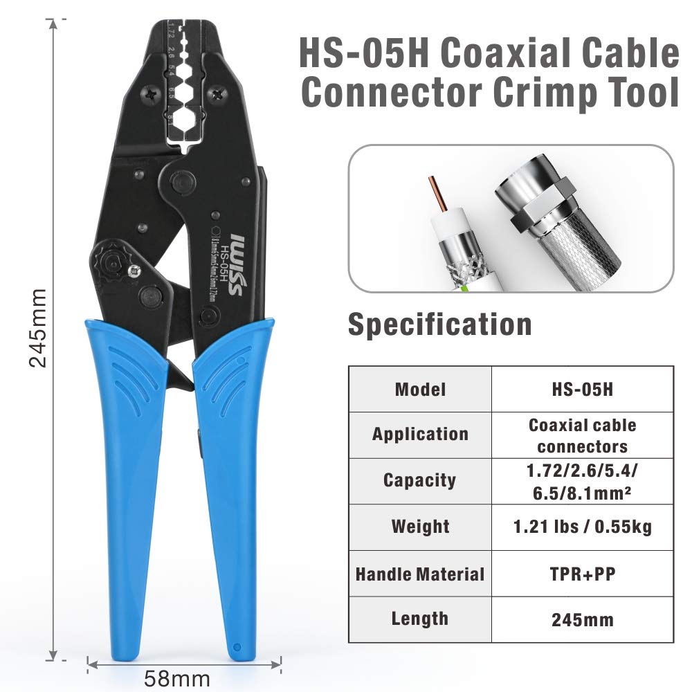 IWISS Инструмент для обжима коаксиального кабеля BNC, трещоточный, HS-05H (ранее LS-05H)