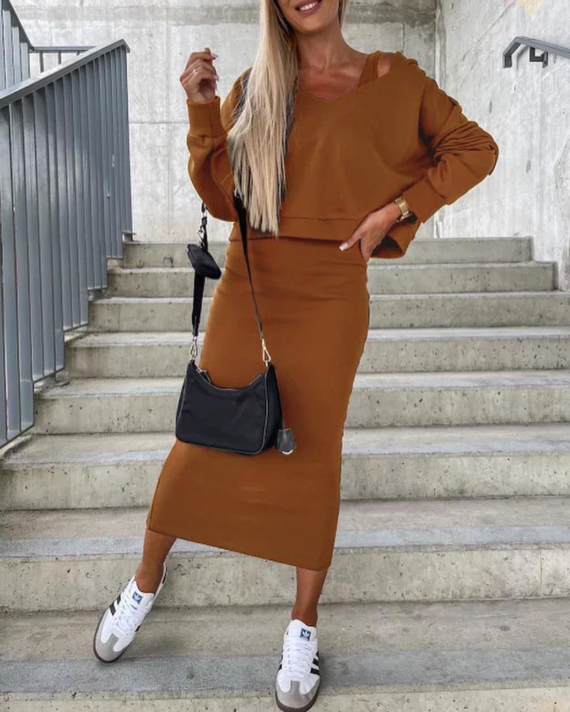 2023 Winter Sleeveless Hooded Dress & Sweater Two-Piece Set for Women