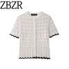 Zbzr Весна Новая Женская одежда Западный стиль Сетка Вязаный круглый вырез Короткий рукав Повседневная верхняя одежда 6771121 064