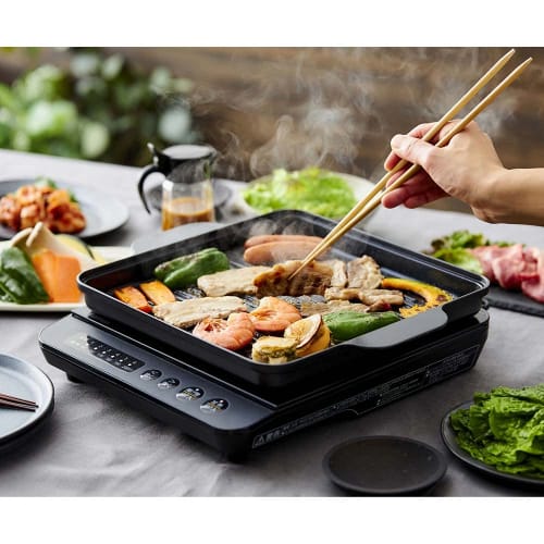 IRIS OHYAMA IH-T37 (1400W) BBQ Grill Plate, Ceramic Coating, Easy to Clean, Black, IHKP-YP14-B