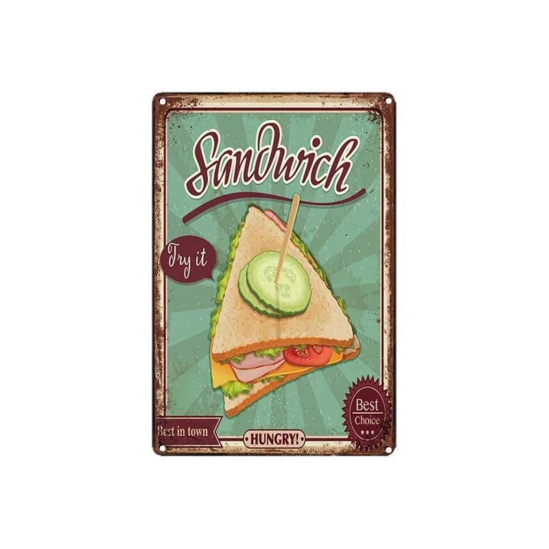 Cupcake Hot Dog Ice Cream Burger Tin Signs Metal Plate Iron Paintings Kitchen Dessert Shop Retro Shabby Wall Decor Tin Plaques
