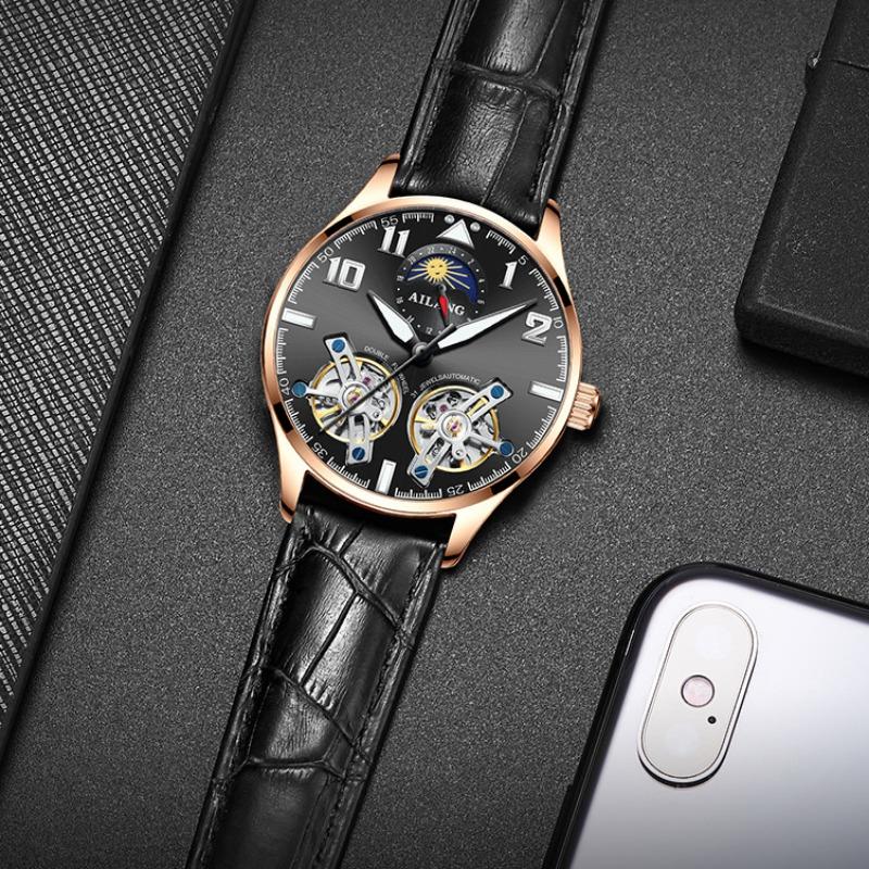 AILANG Мужские часы Новые тенденции Полые Ellow Boil Механические часы Мужские полностью автоматические часы