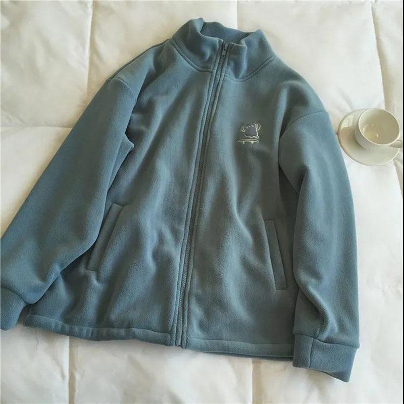 Зимняя женская флисовая куртка, модная корейская толстая куртка на молнии с высоким воротом и вышивкой, подходит для молодых женщин