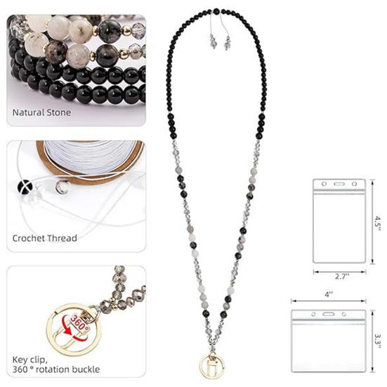 Натуральный камень искусственный кристалл держатель для карт регулируемый шнурок для удостоверения личности женский держатель для бейджа ручной работы из бисера шнурок