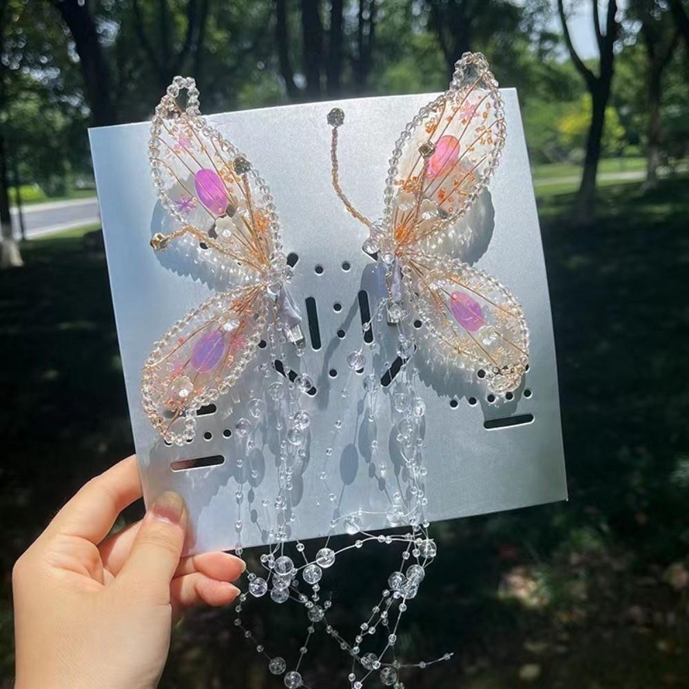1Pair bead Butterfly Hairpins Fairy Tassel Hair Clip Creative Duckbill Clip Cosplay