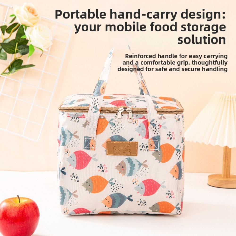 Oxford 4 Pockets Cooler Bag, Portable Handheld Insulated Lunch Bag, Outdoor Picnic Thermal Food Carrier
