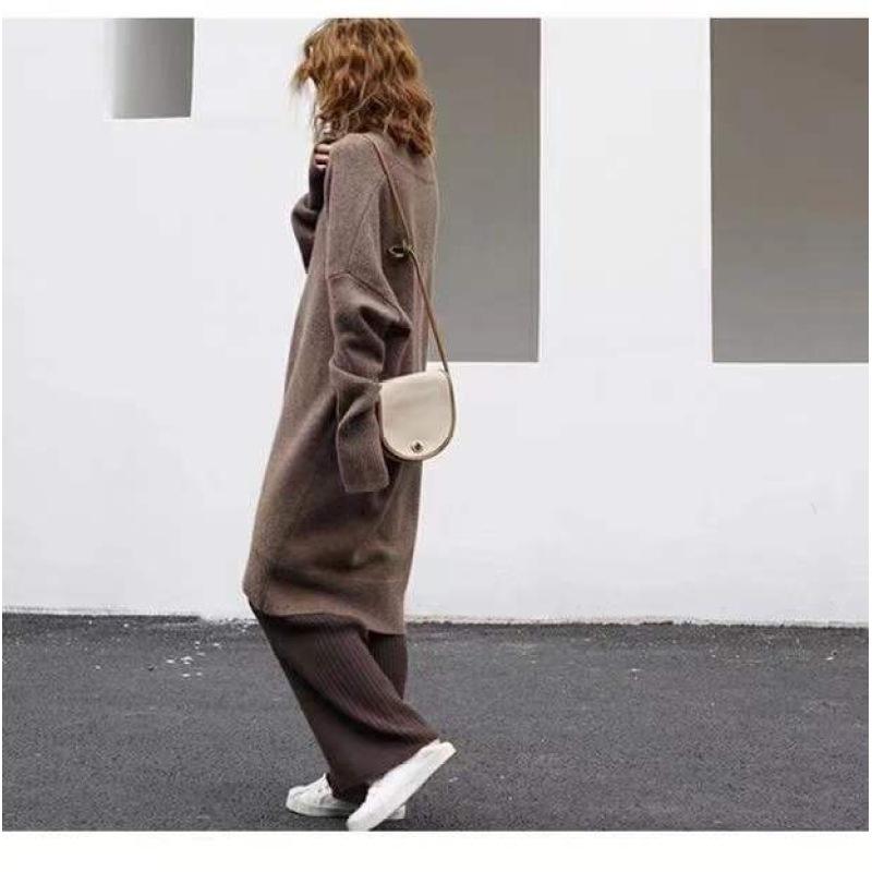 Tooxika Women's Autumn And Winter New Sweater V-neck Knitted Sweater Loose Large Size Solid Color Medium And Long Sweater For Women