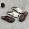 Genuine Leather Summer Slippers Artistic Cowhide Shoes Braided Flat Toe Slippers