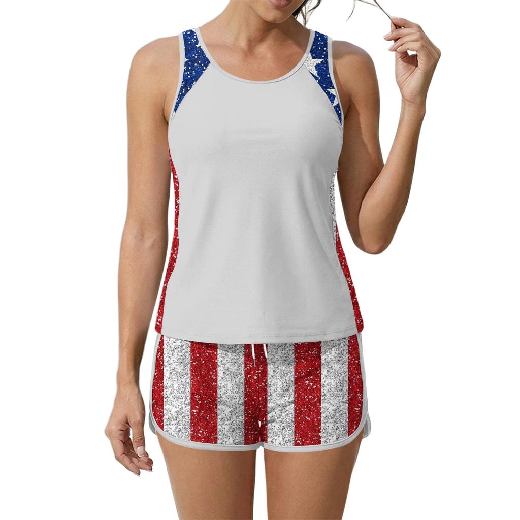 Women's Sleeveless Tank Top and Shorts Set with Printed Graphic Pattern Lightweight Athletic Casual Outfit
