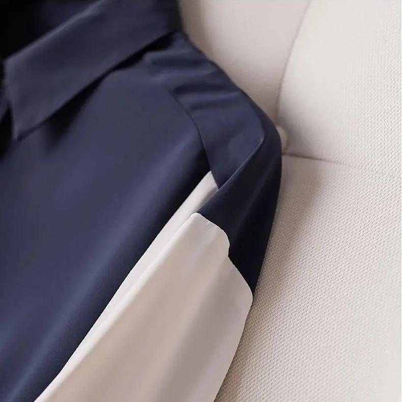 Chiffon Shirt Women's Spring Autumn New Color Contrast Fashion Long Sleeved Top Turn Down Collar Bottoming Blouse S-3XL