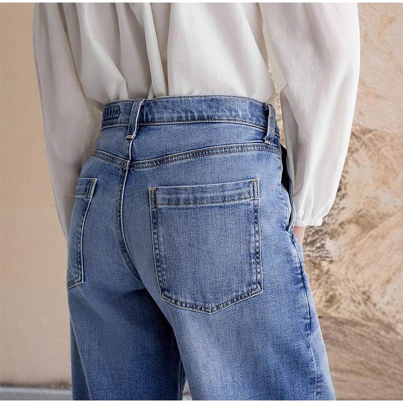 Весенние новые женские винтажные уличные прямые джинсы с широкими штанинами и карманами на пуговицах, потертые джинсы с высокой талией, повседневные джинсы 2025