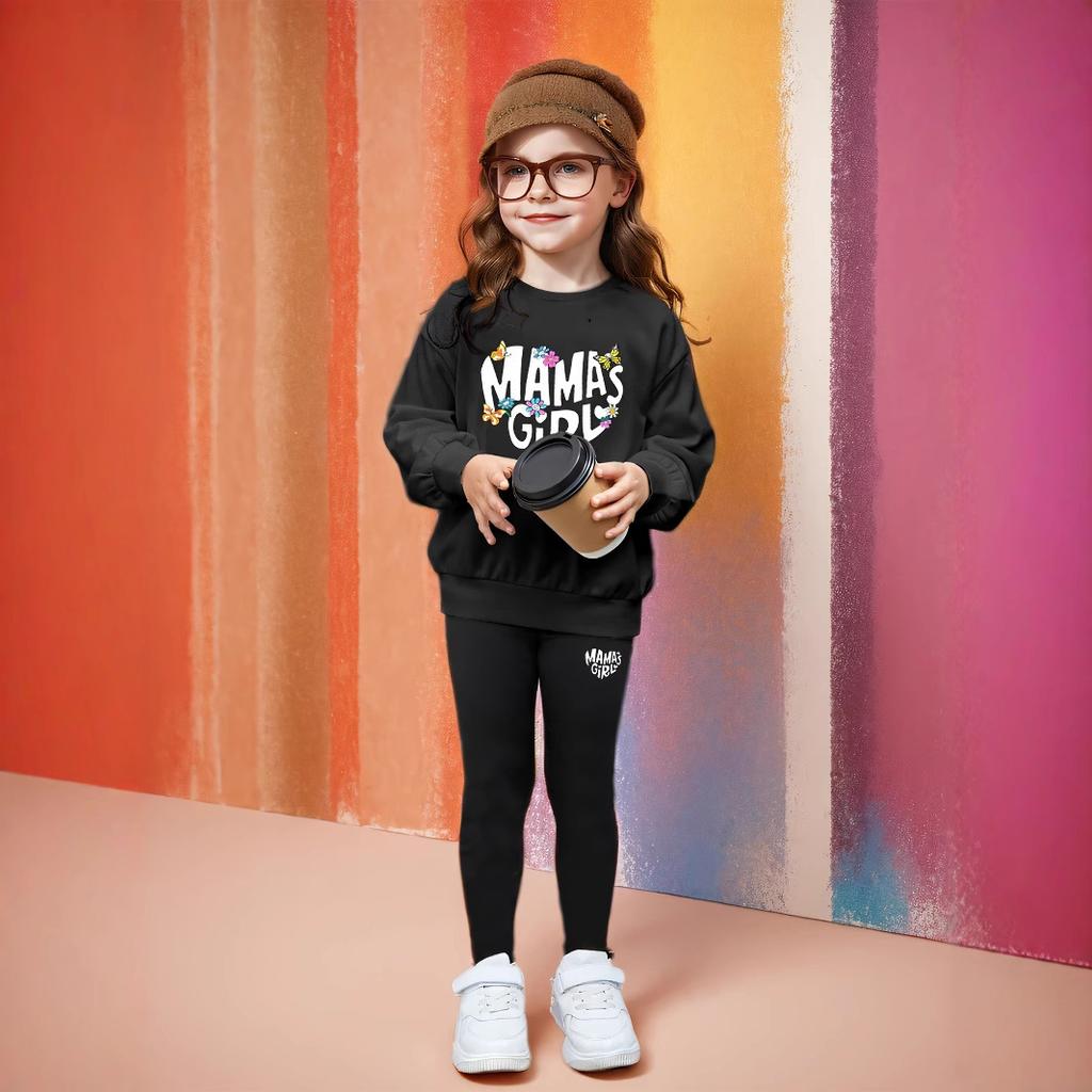 Модный комплект для девочек, летний детский повседневный комплект из толстовки с длинными рукавами и леггинсов