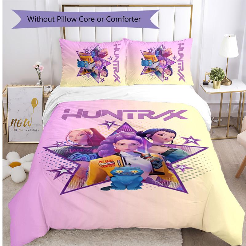Kpop Demon Hunters Pattern Printed 3PCS Bedding Set, Soft Skin-Friendly Washable Duvet Cover & Pillowcases Set