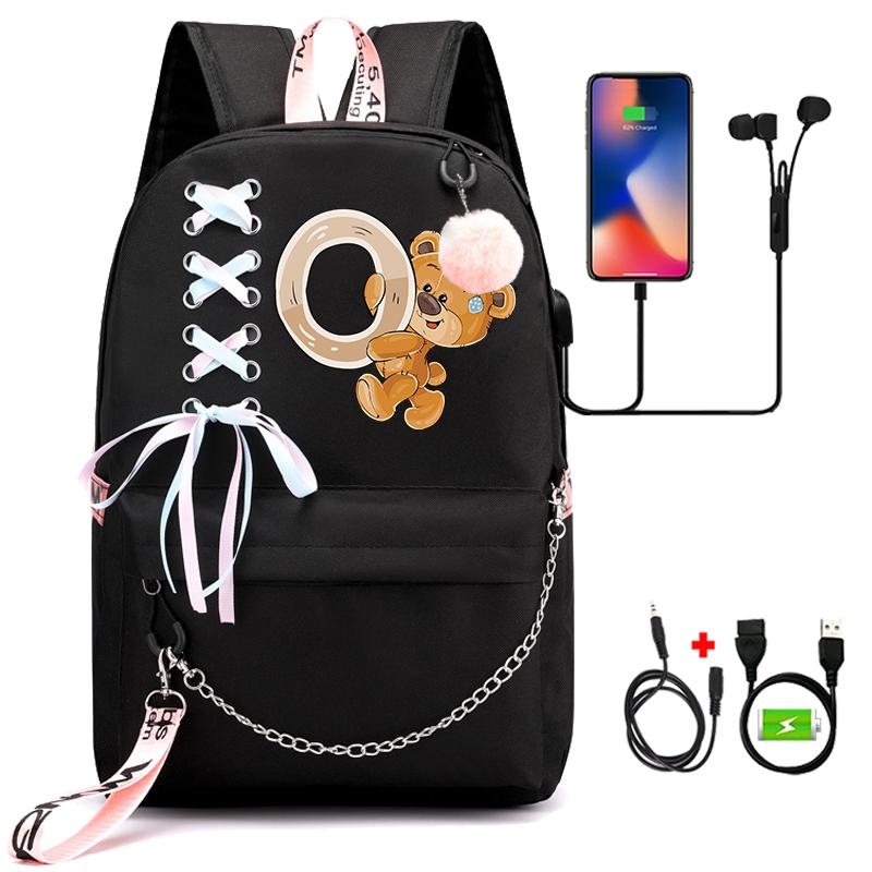 Рюкзак с принтом «Маленький медведь», 26 английских букв, детский рюкзак для школы для мальчиков и девочек, сумка для книг с героями мультфильмов, кавайная школьная сумка для школьников