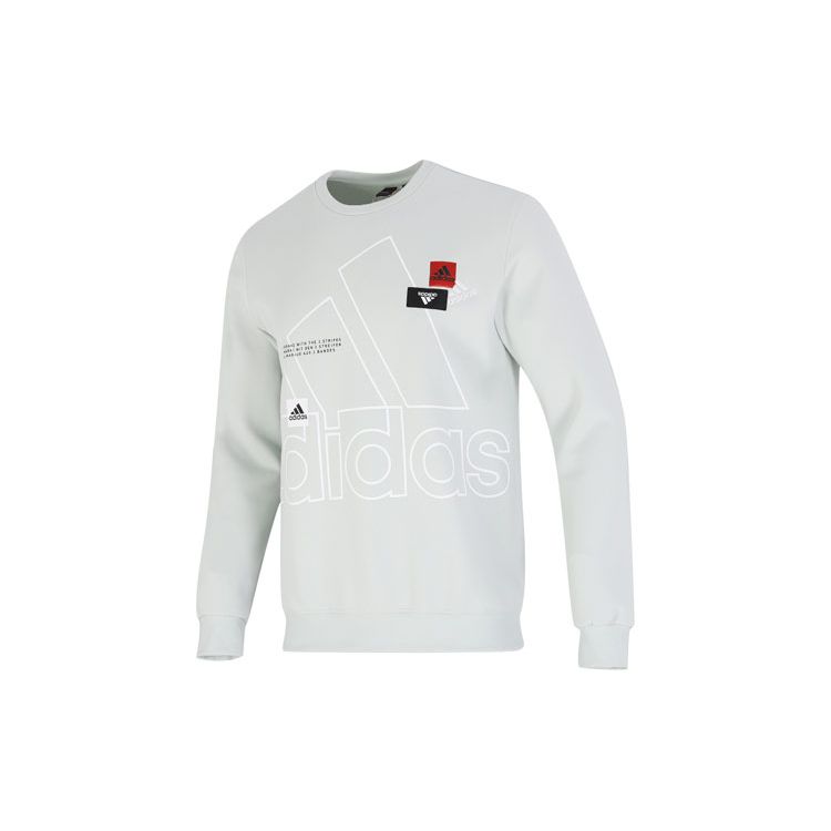 Adidas Простая буква большой логотип печать спортивная повседневная круглая горловина толстовка мужская льняная-зеленая HP1434