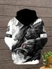 Painting Style Fierce Wolf Illustration And Letter Print Hooded Long Sleeve Sweatshirt With Kangaroo Pocket Men's Sports Hoodie